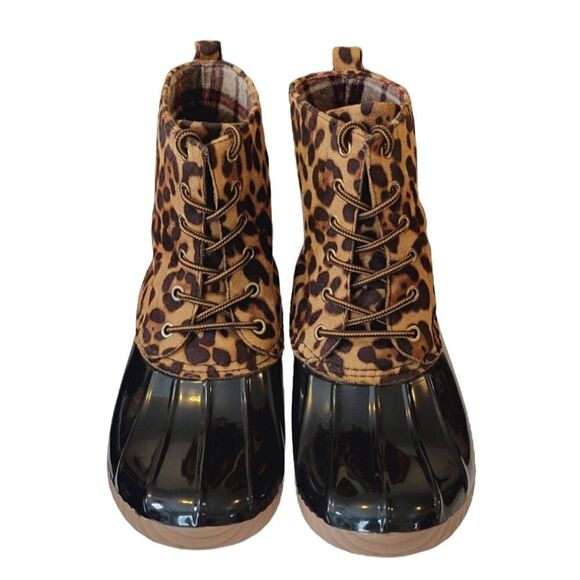 Yoki Dylan-33 Black Leopard Print Duck Boots Size 10 - Picture 3 of 8